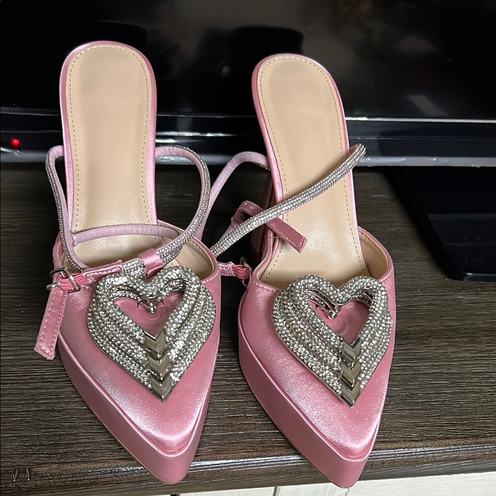 Elegant Pink and Silver Heels with Heart Accent